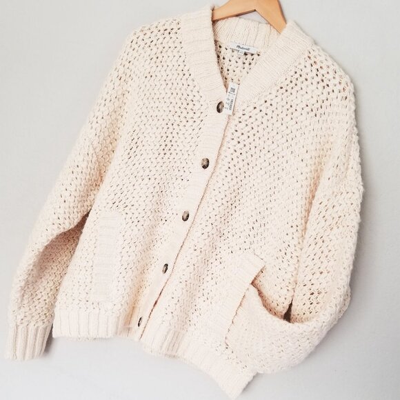 NEW Madewell Bomber Cardigan Sweater XXL Antique Cream Chunky Wool Blend $148 - Picture 9 of 16